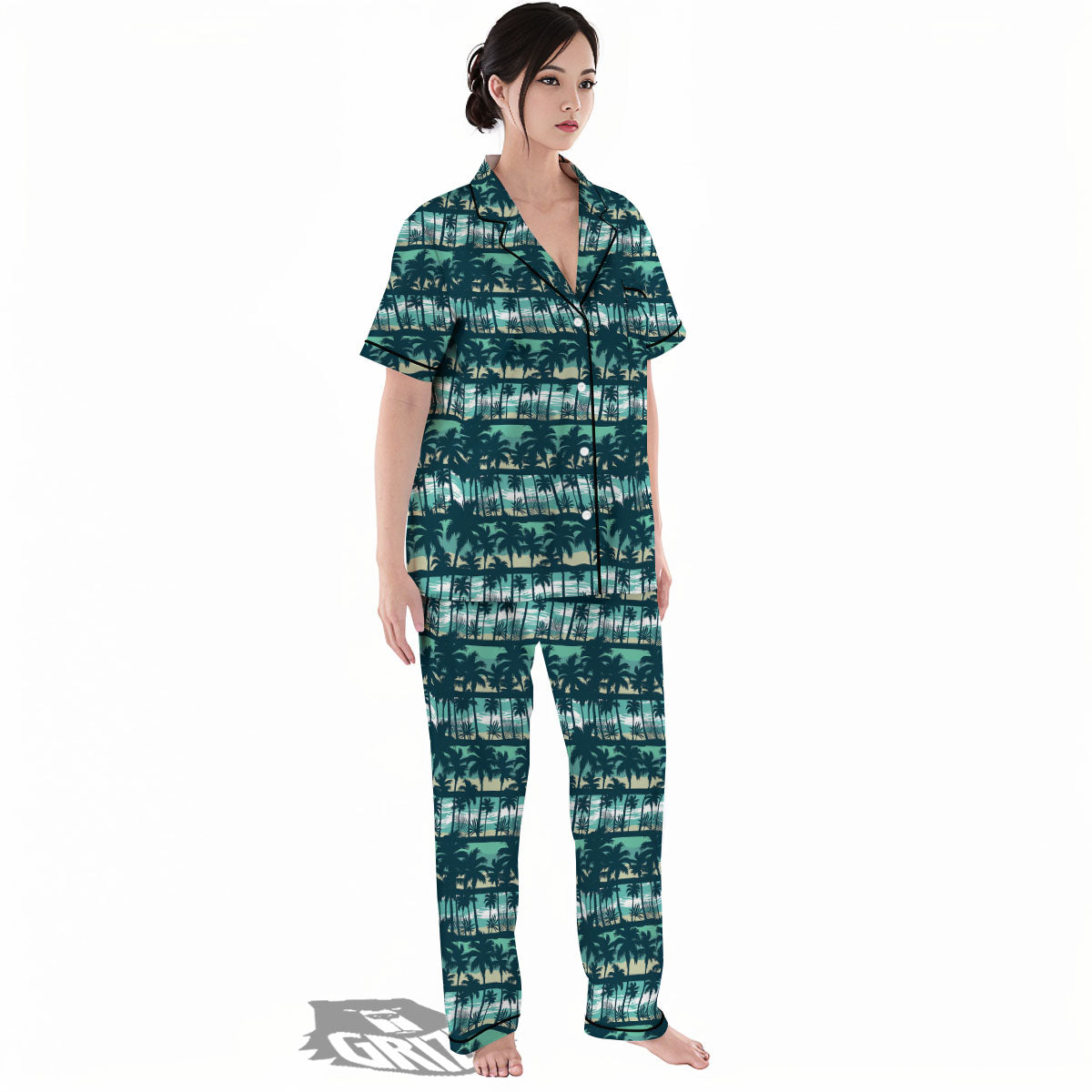Palm Tree Print Pattern Women's Pajamas Set-grizzshop
