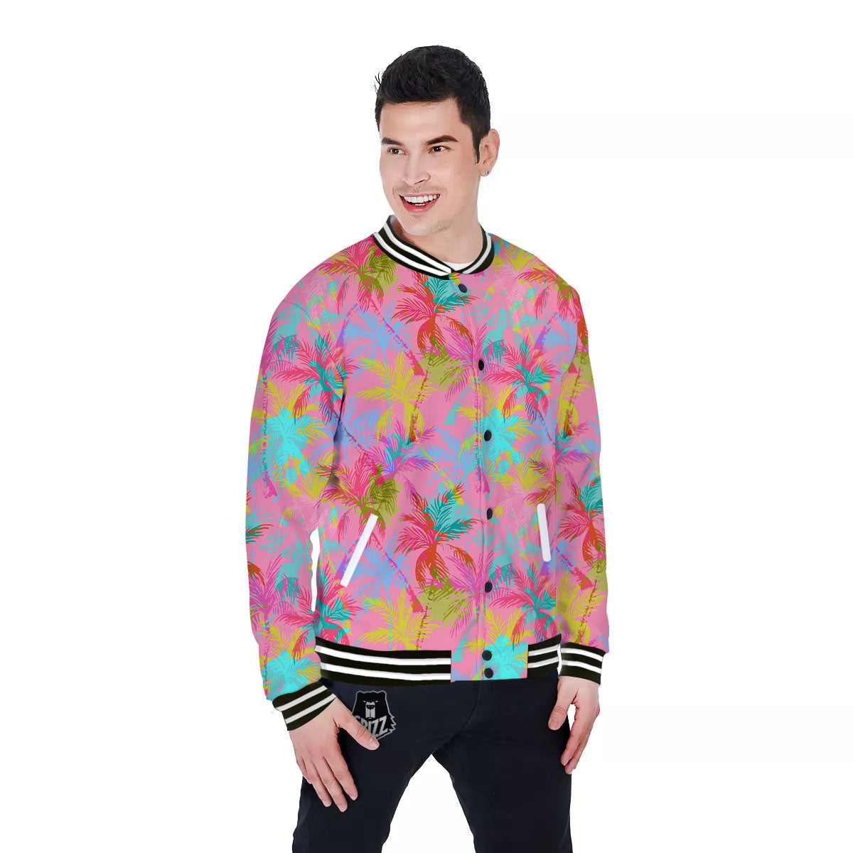 Palm Tree Rainbow Print Pattern Baseball Jacket-grizzshop