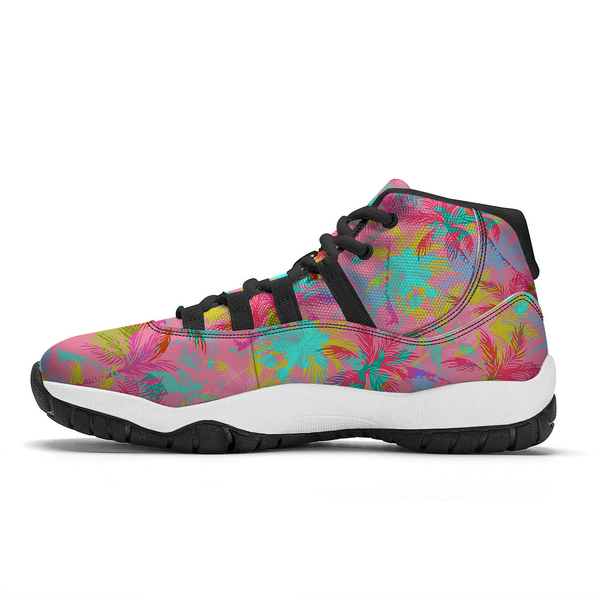 Palm Tree Rainbow Print Pattern Black Bball Shoes-grizzshop