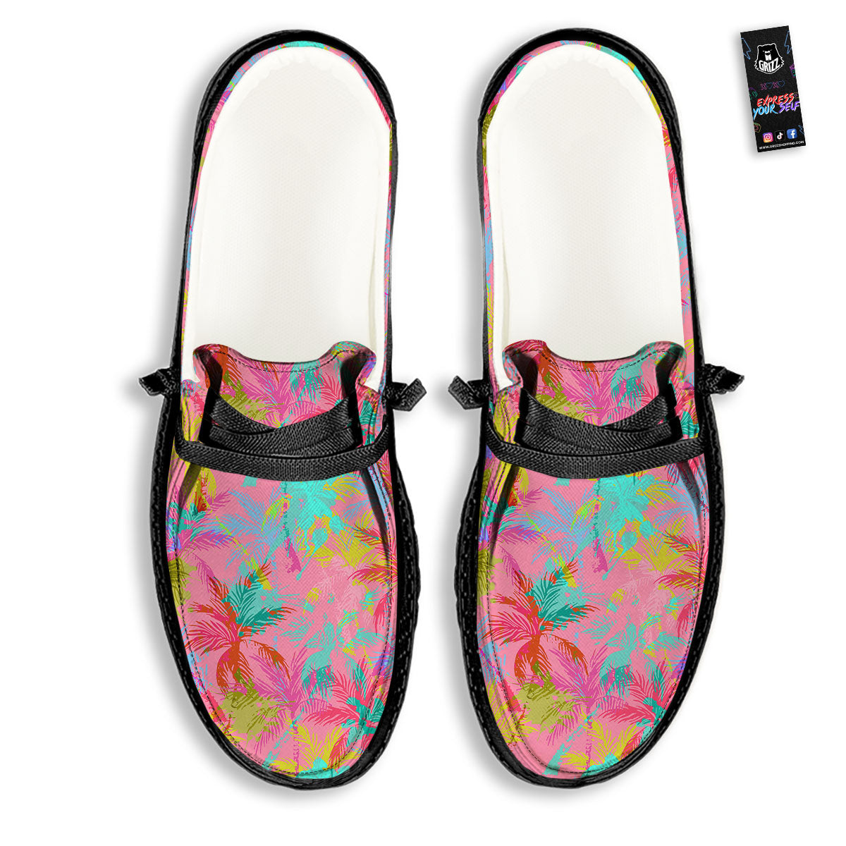 Palm Tree Rainbow Print Pattern Black Loafers-grizzshop