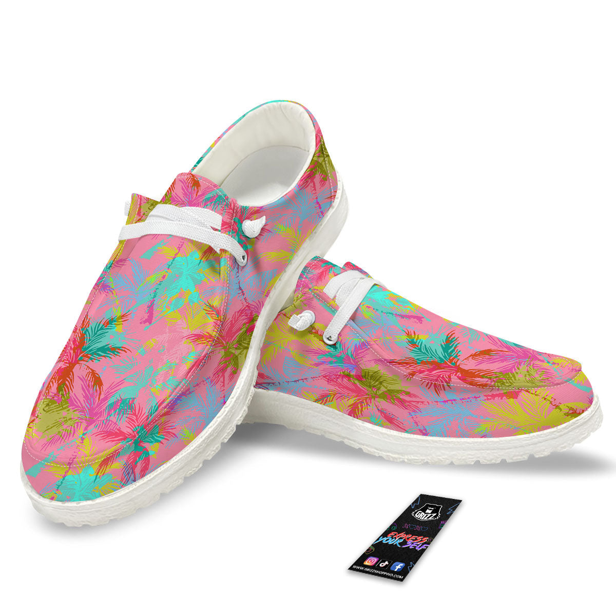 Palm Tree Rainbow Print Pattern Black Loafers-grizzshop
