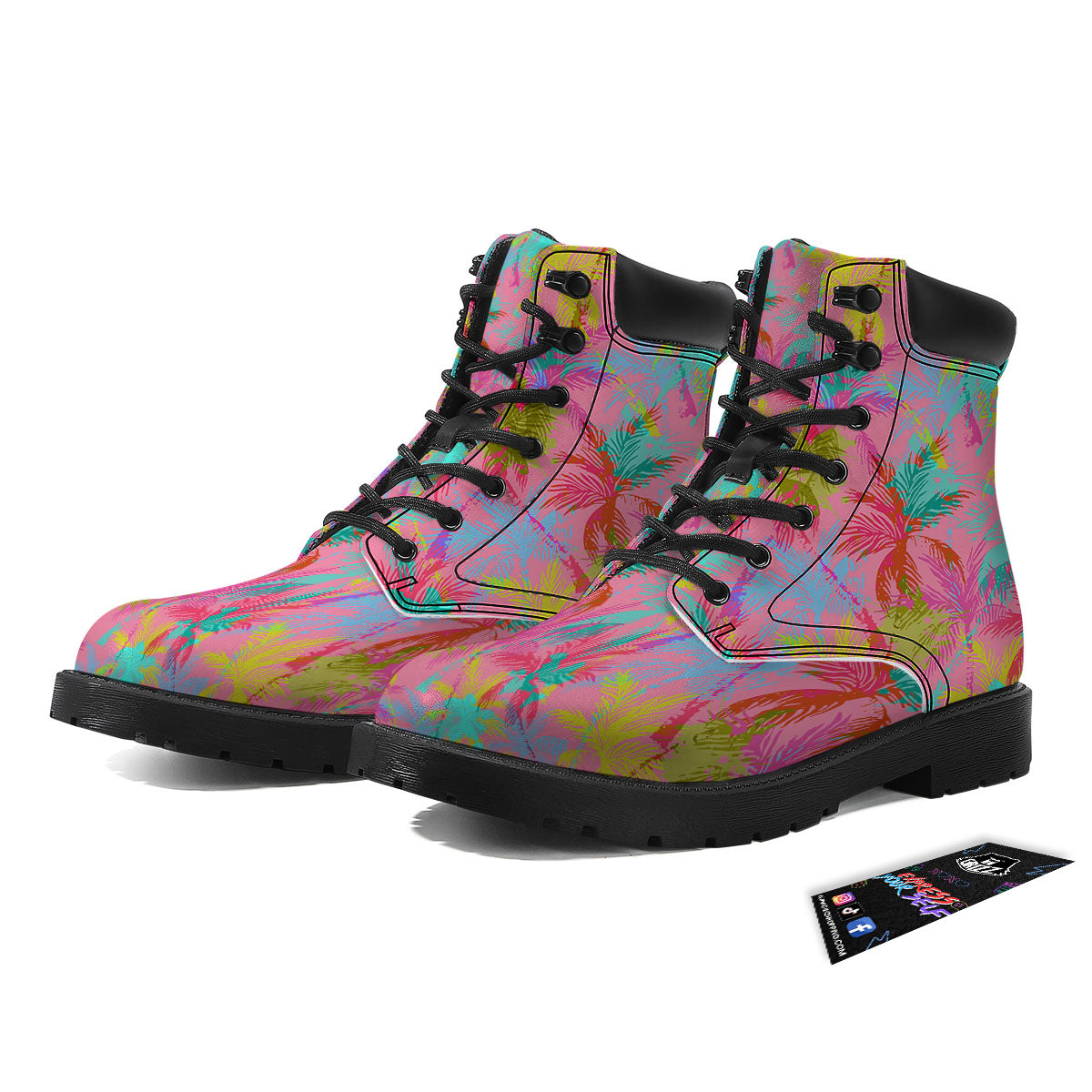 Palm Tree Rainbow Print Pattern Boots-grizzshop
