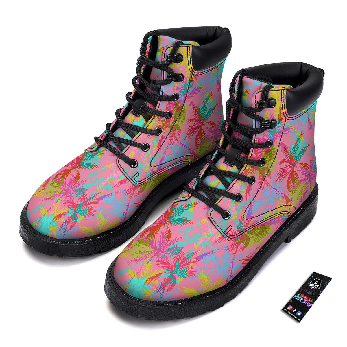 Palm Tree Rainbow Print Pattern Boots-grizzshop