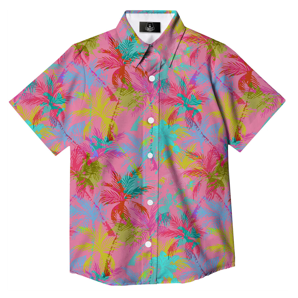 Palm Tree Rainbow Print Pattern Button Up Shirt-grizzshop