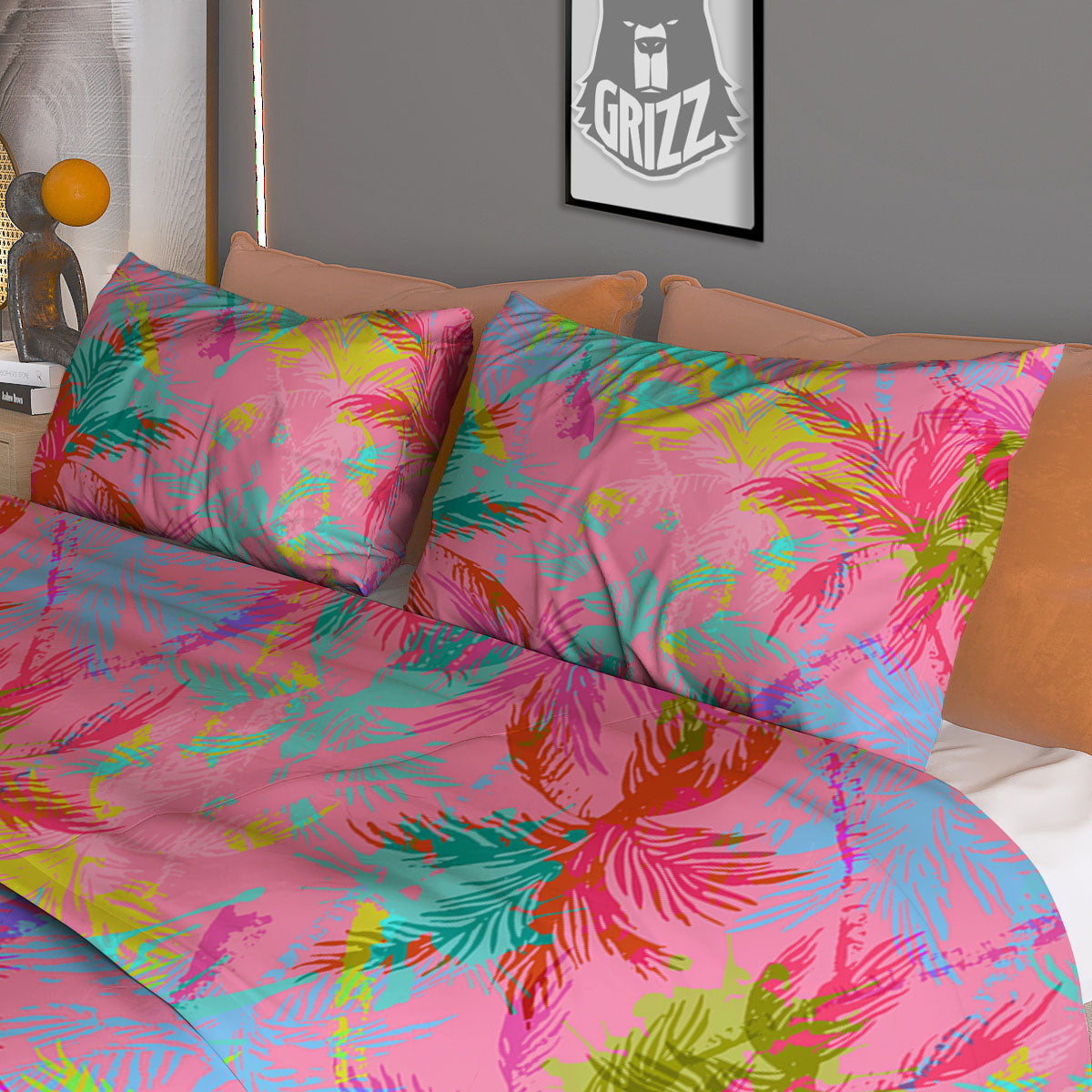 Palm Leaf Watermelon White Print Pattern Duvet Cover Bedding Set