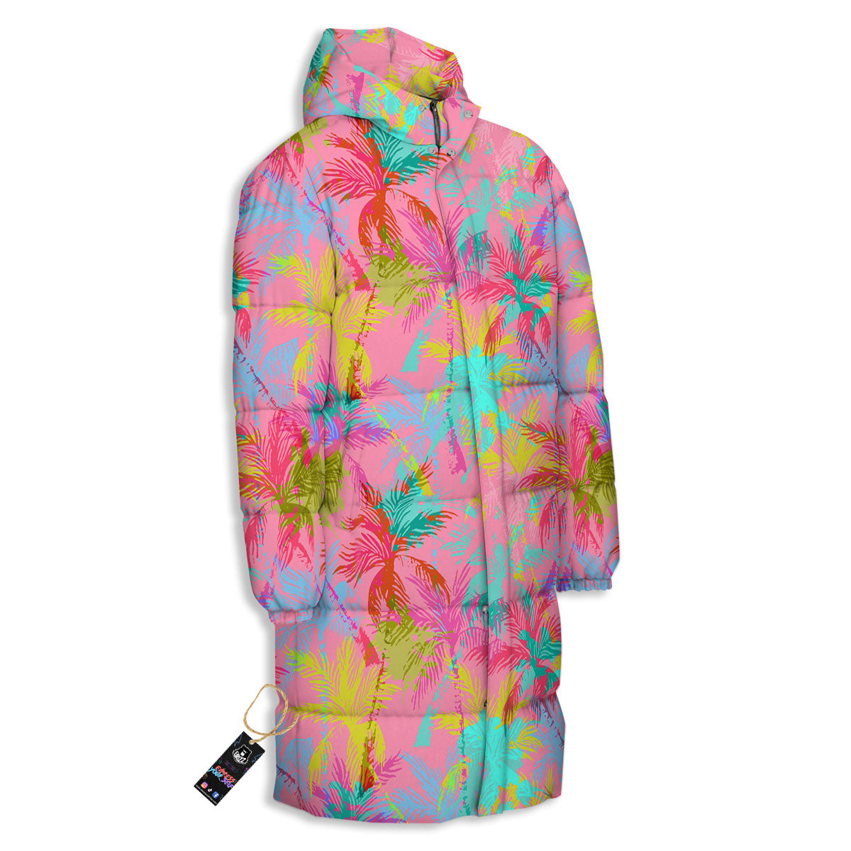 Palm Tree Rainbow Print Pattern Long Down Jacket-grizzshop