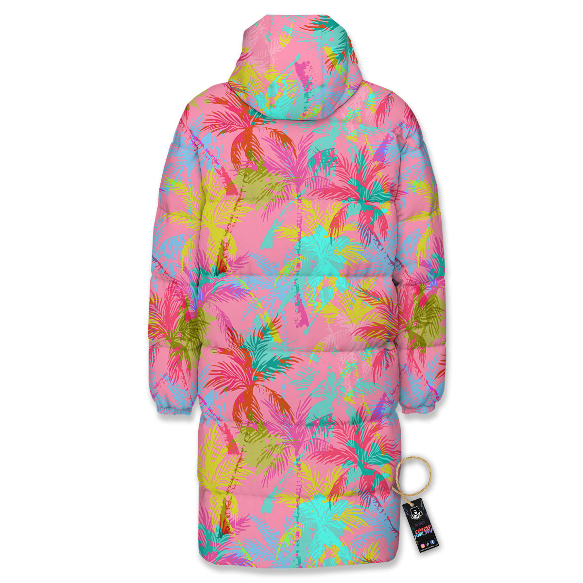 Palm Tree Rainbow Print Pattern Long Down Jacket-grizzshop