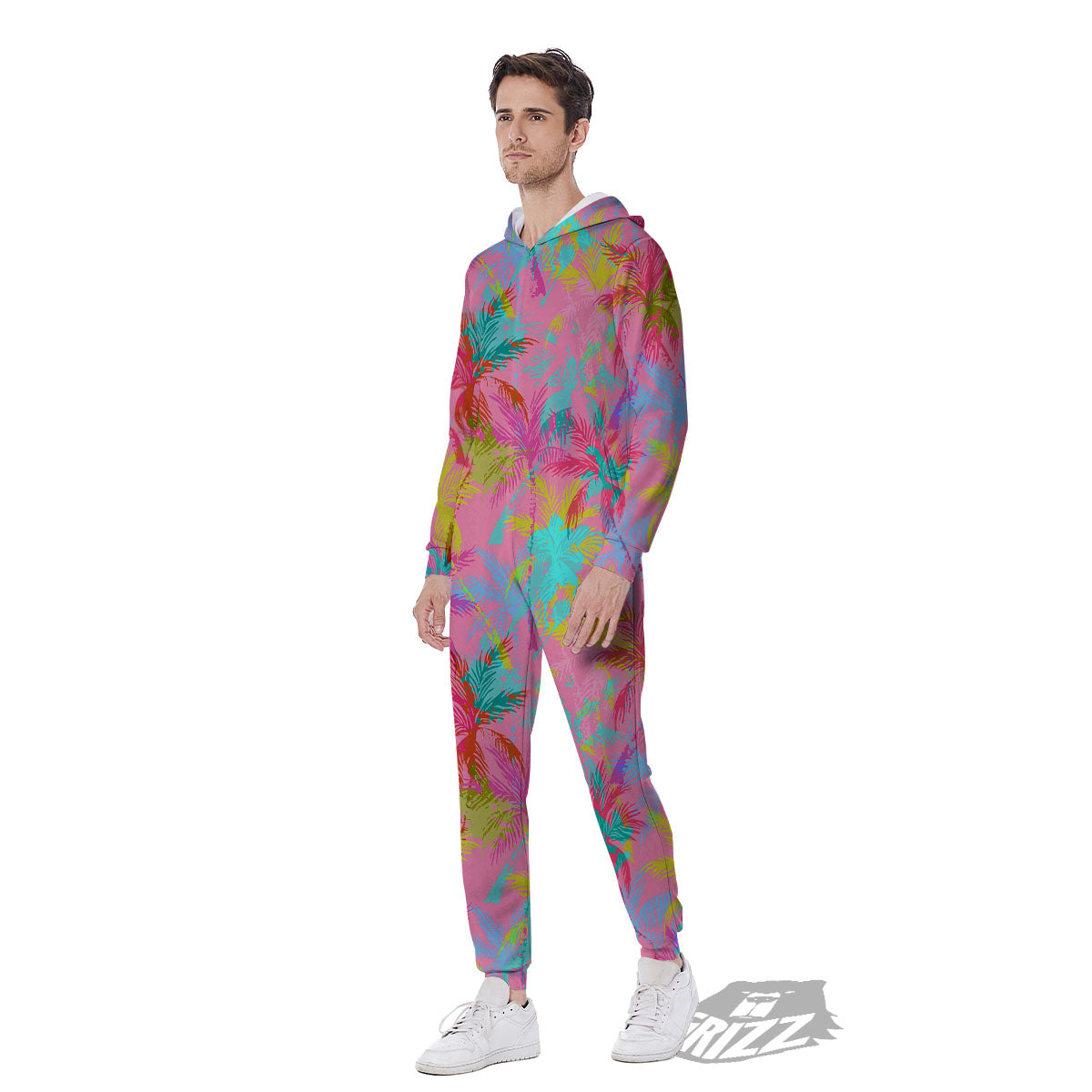 Palm Tree Rainbow Print Pattern Men's Jumpsuit-grizzshop