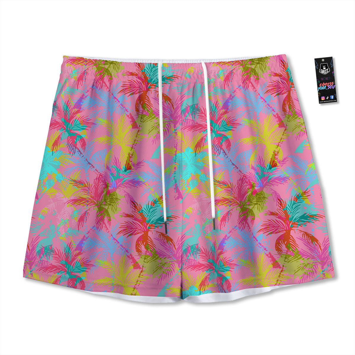 Palm Tree Rainbow Print Pattern Mesh Shorts