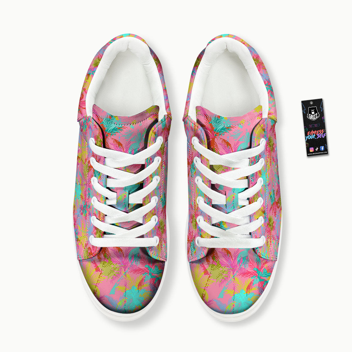 Palm Tree Rainbow Print Pattern Platform Shoes-grizzshop