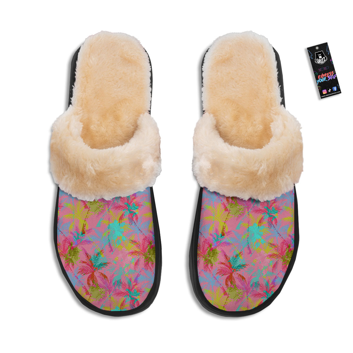 Palm Tree Rainbow Print Pattern Slippers-grizzshop