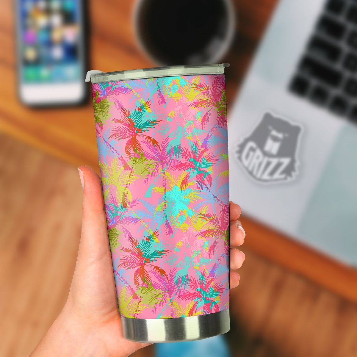 Palm Tree Rainbow Print Pattern Tumbler-grizzshop