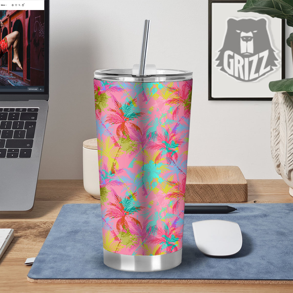 Palm Tree Rainbow Print Pattern Tumbler-grizzshop