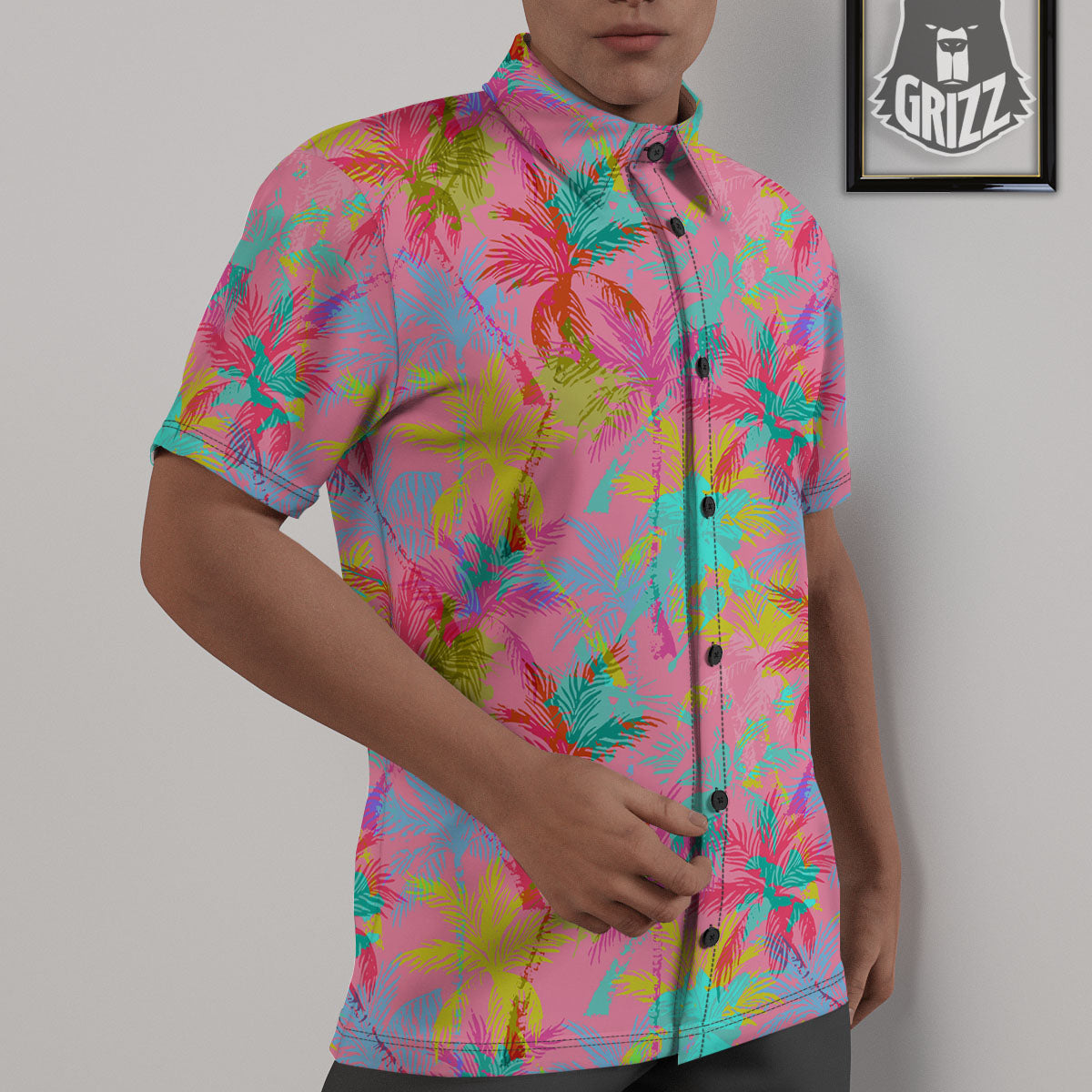 Palm Tree Rainbow Print Pattern Untucked Shirts-grizzshop