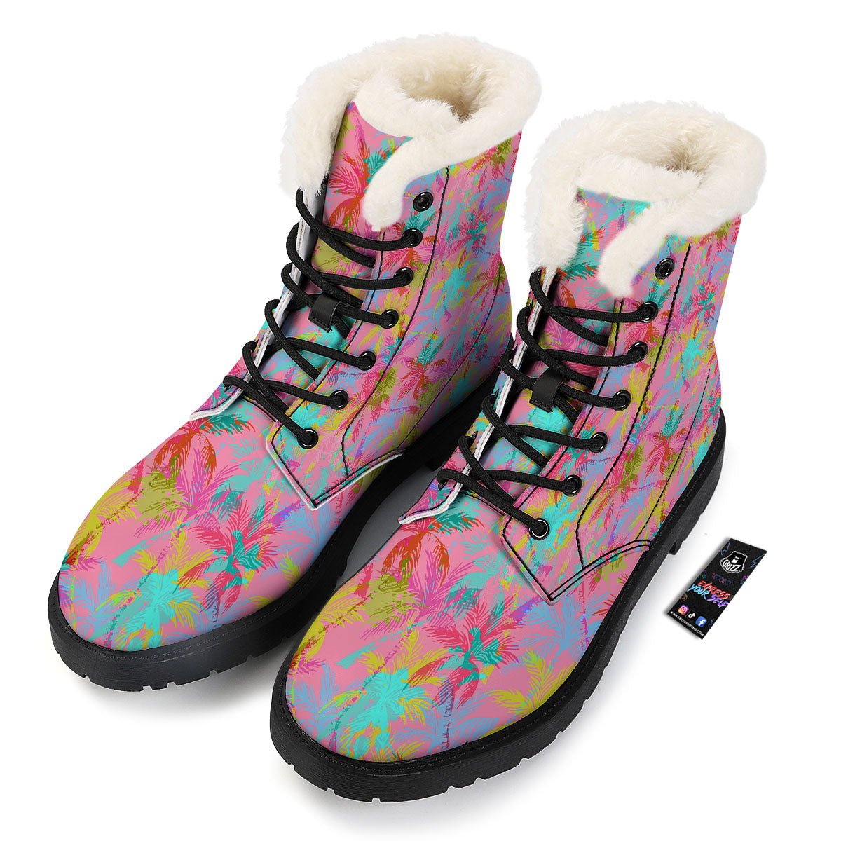 Palm Tree Rainbow Print Pattern Winter Boots-grizzshop