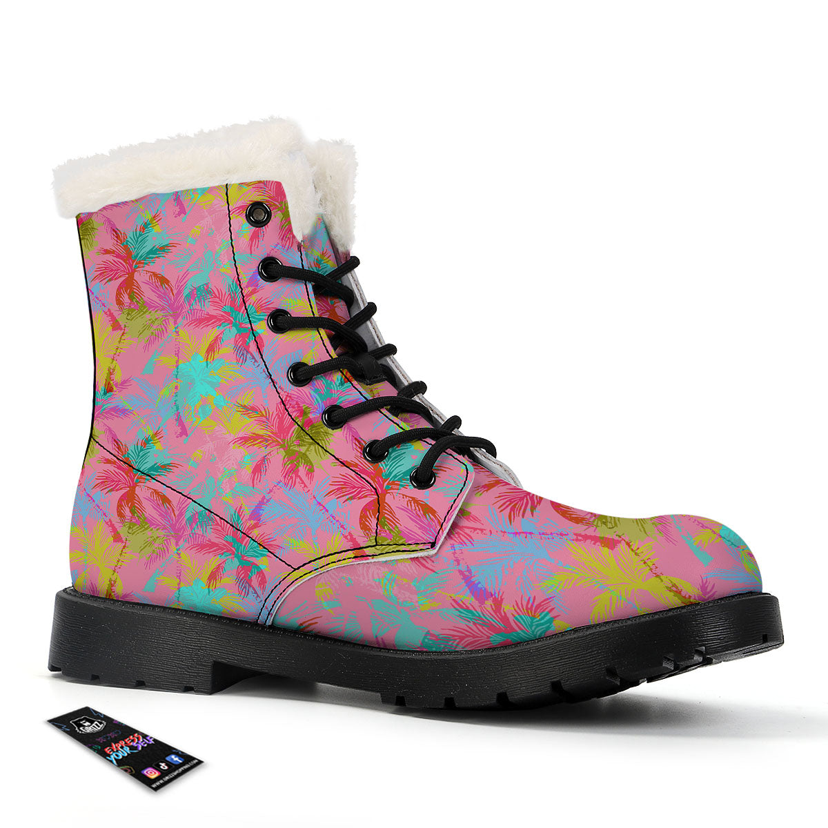 Palm Tree Rainbow Print Pattern Winter Boots-grizzshop