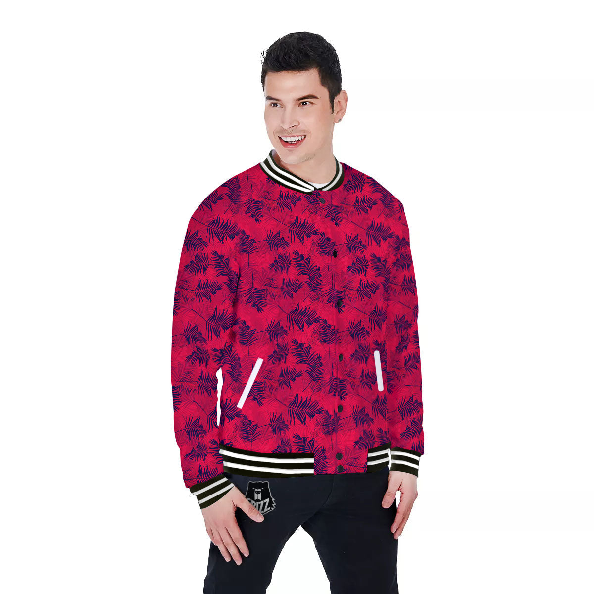 Palm Tree Red Print Pattern Baseball Jacket-grizzshop