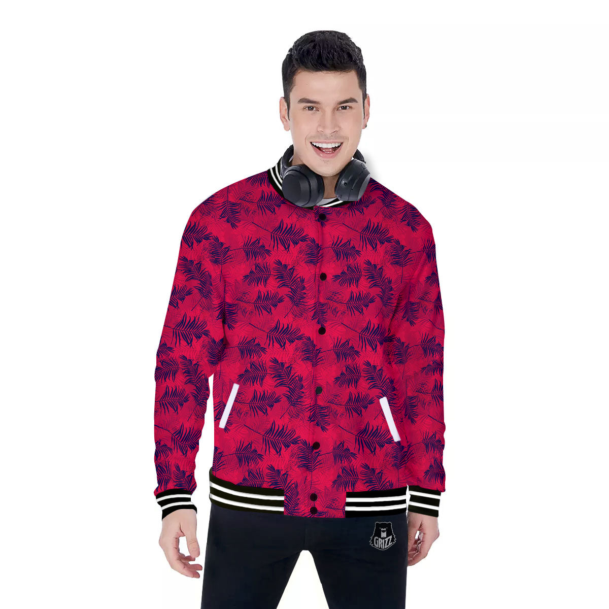 Palm Tree Red Print Pattern Baseball Jacket-grizzshop