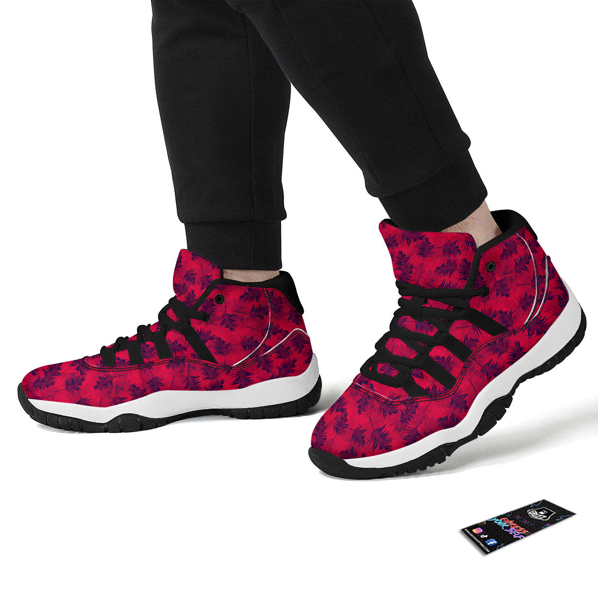 Palm Tree Red Print Pattern Black Bball Shoes-grizzshop