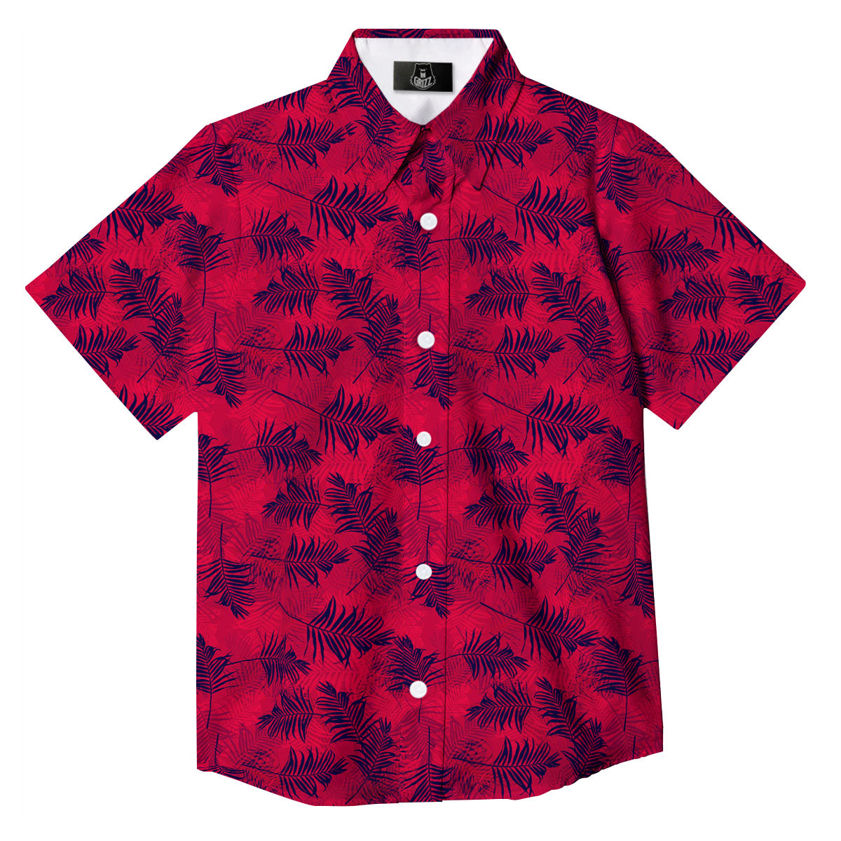 Palm Tree Red Print Pattern Button Up Shirt-grizzshop