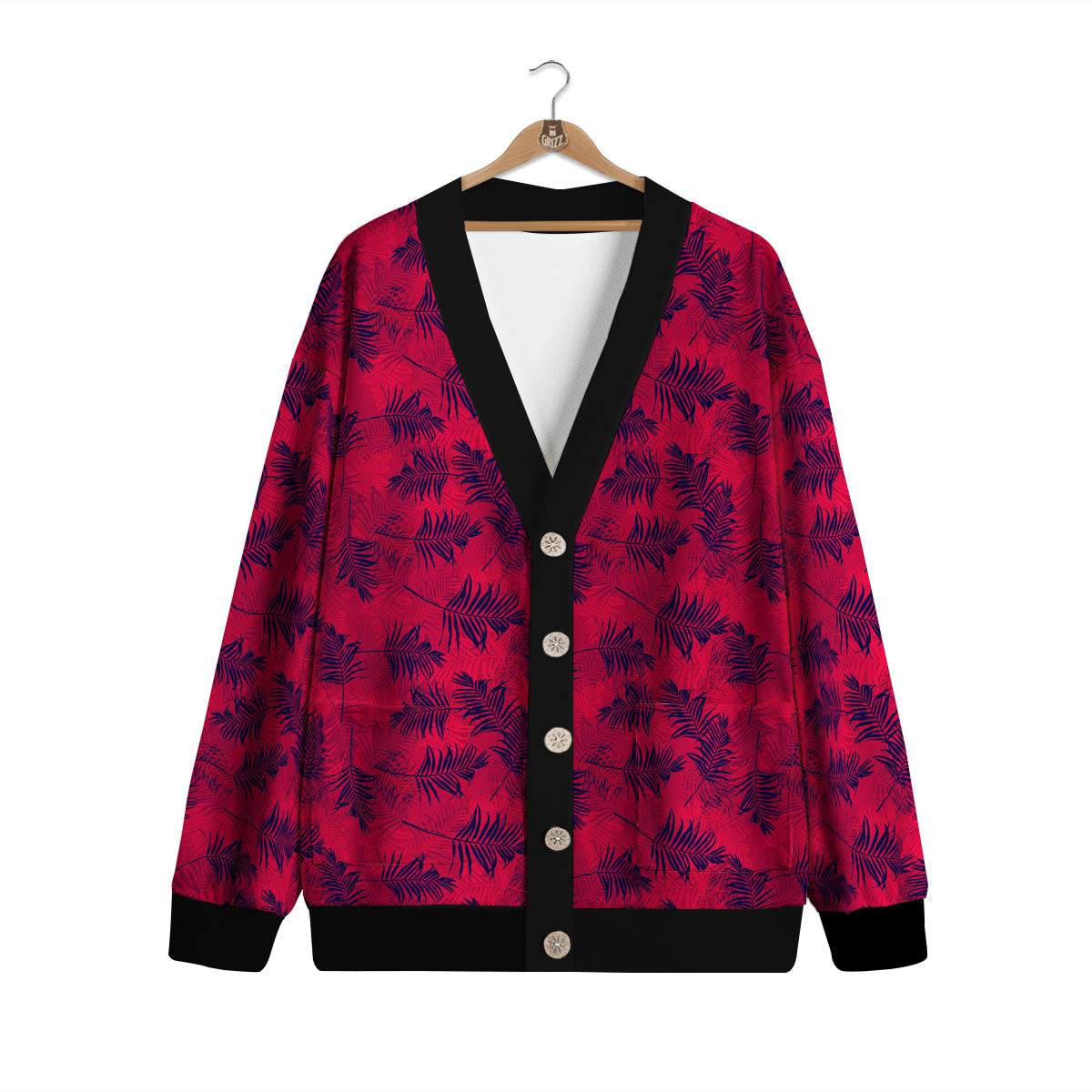 Palm Tree Red Print Pattern Cardigan-grizzshop