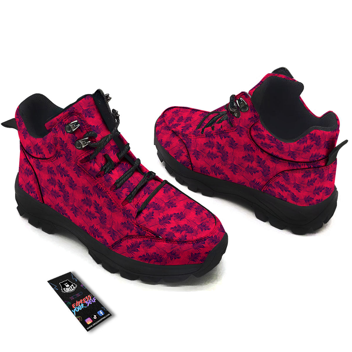 Palm Tree Red Print Pattern Hiking Shoes-grizzshop