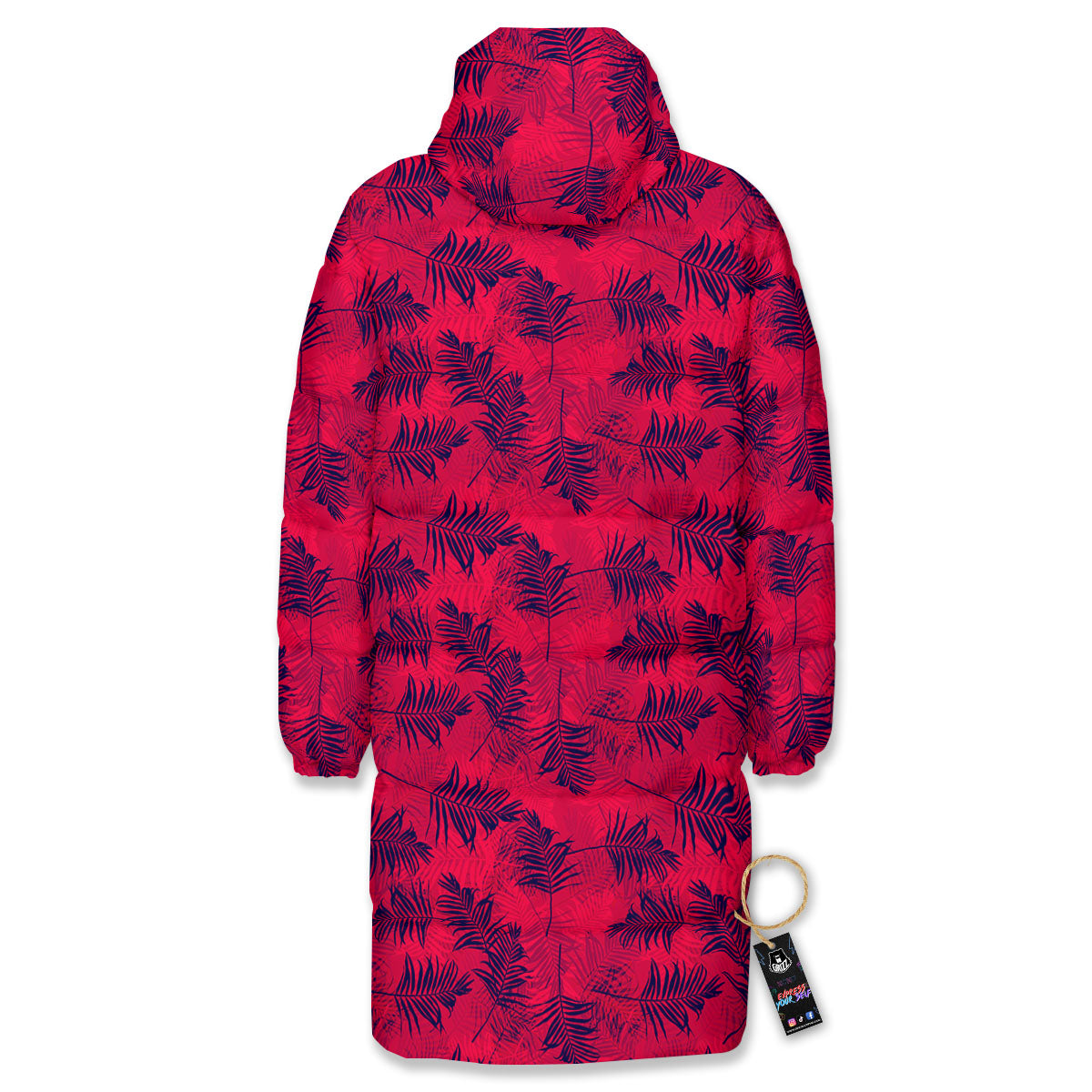 Palm Tree Red Print Pattern Long Down Jacket-grizzshop