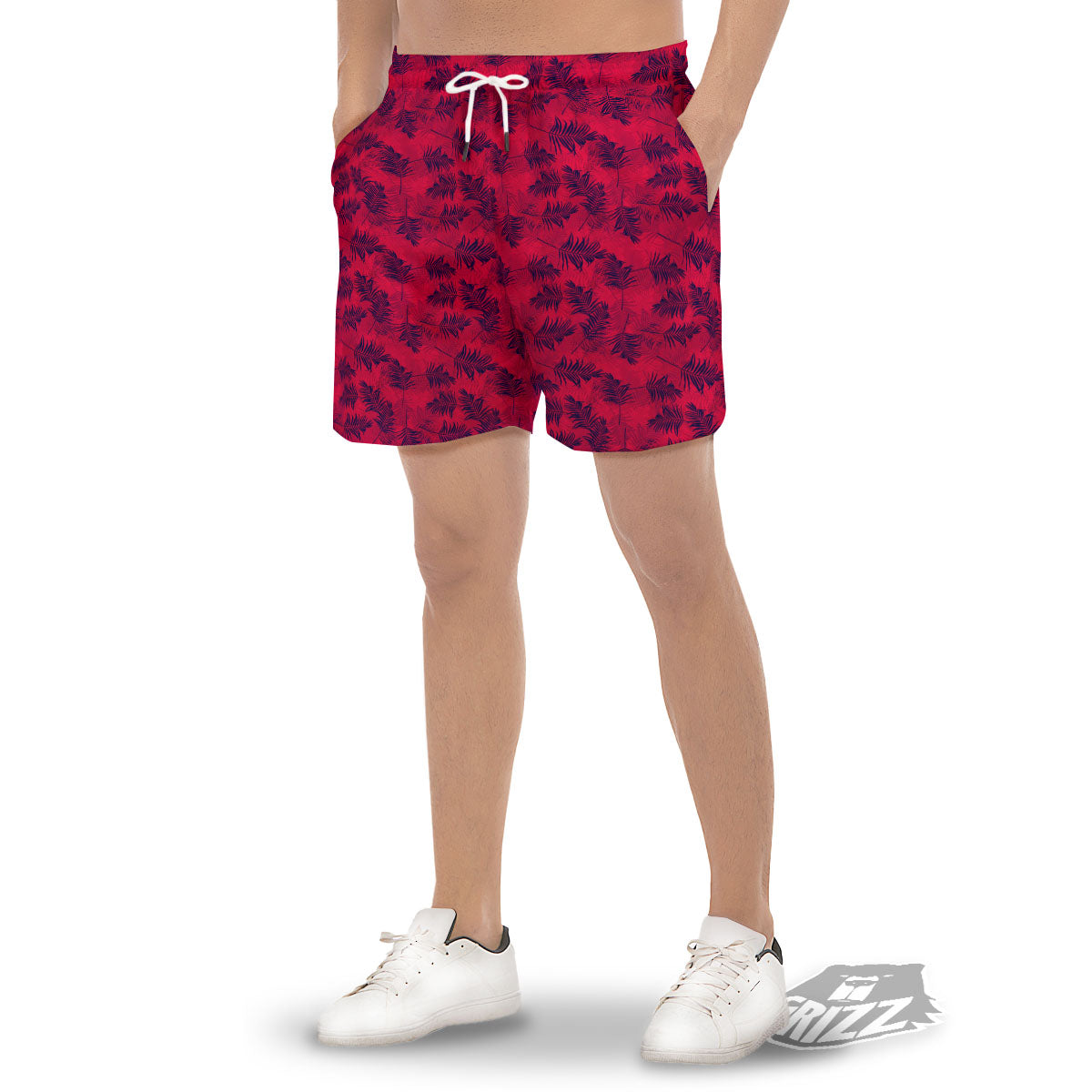 Palm Tree Red Print Pattern Men's Gym Shorts-grizzshop