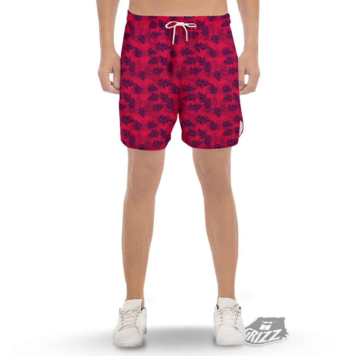Palm Tree Red Print Pattern Men's Gym Shorts-grizzshop