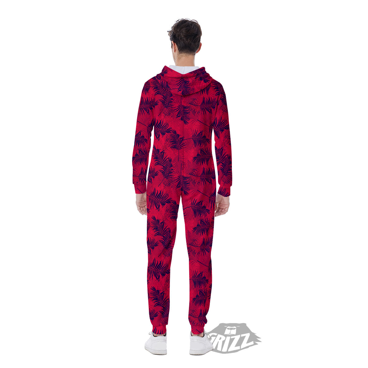 Palm Tree Red Print Pattern Men's Jumpsuit-grizzshop