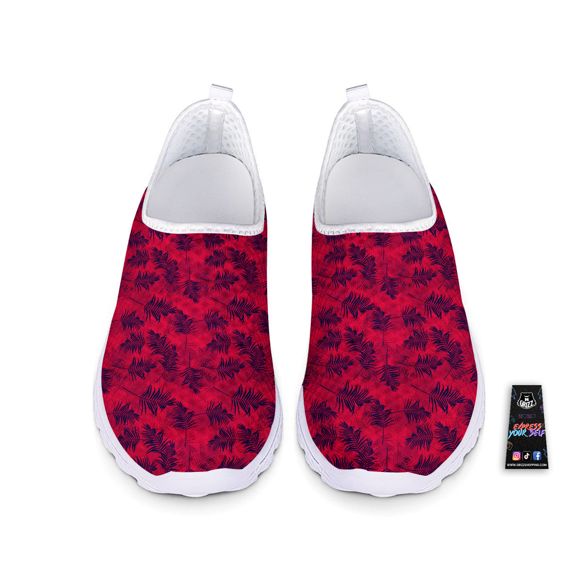 Palm Tree Red Print Pattern Nurse Shoes-grizzshop