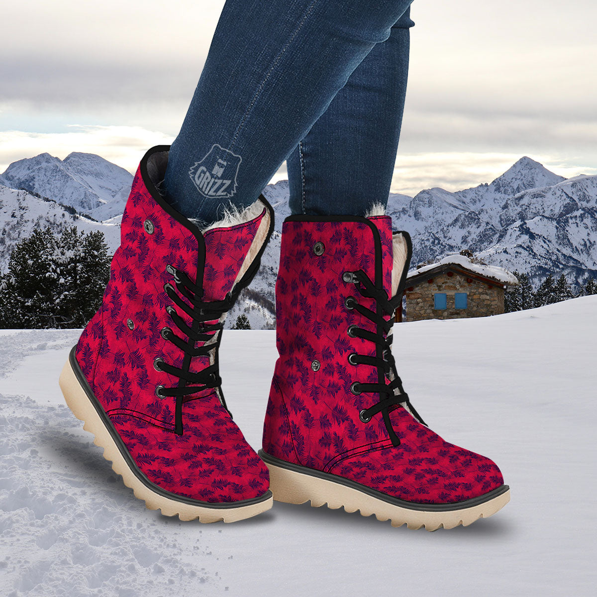 Palm Tree Red Print Pattern Snow Boots-grizzshop