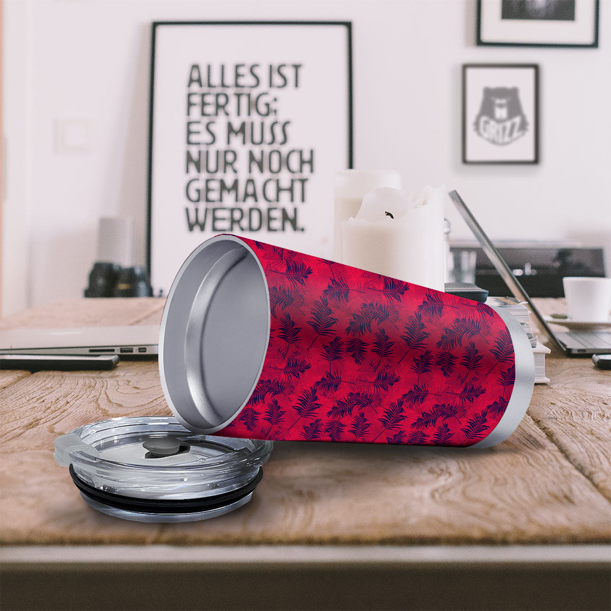 Palm Tree Red Print Pattern Tumbler-grizzshop