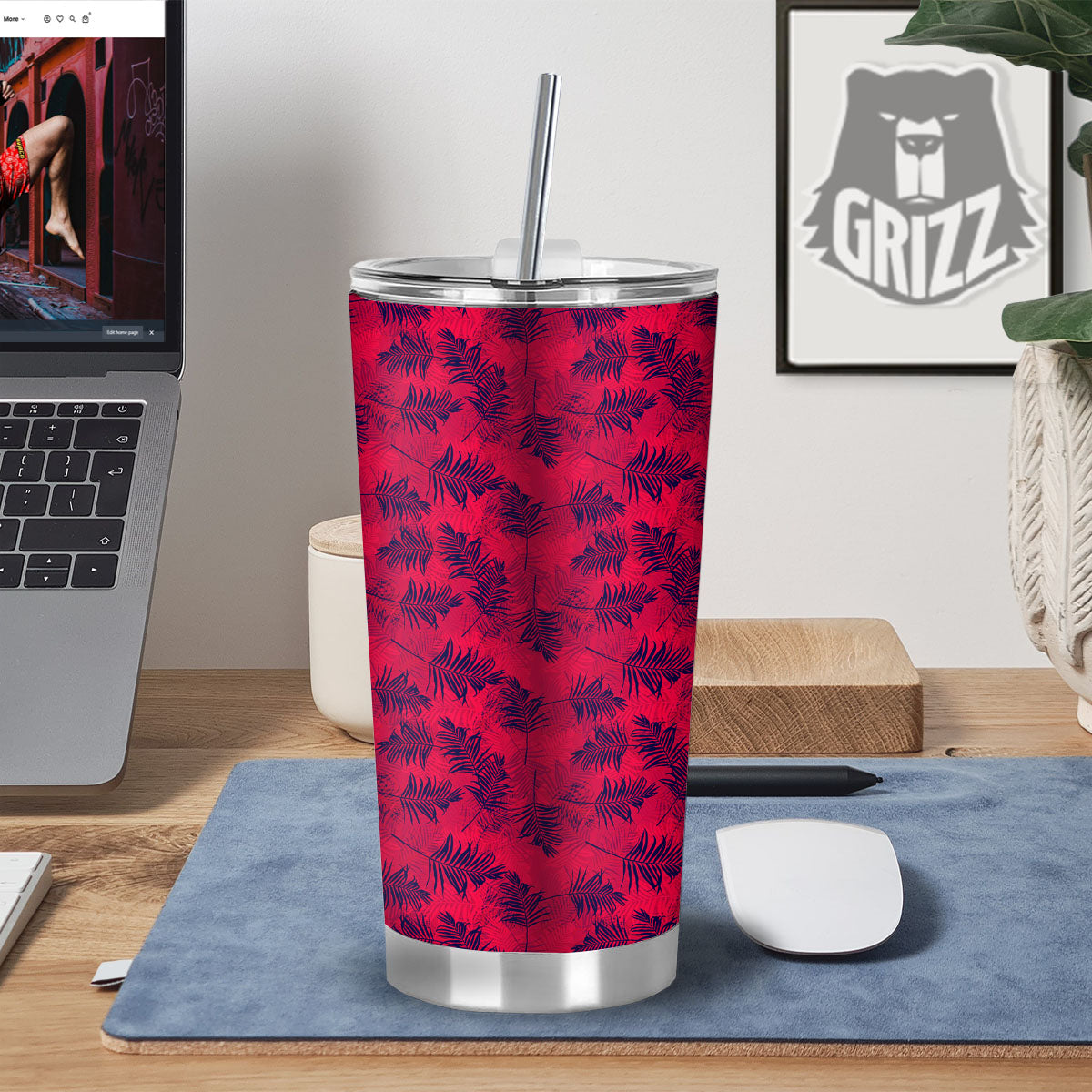 Palm Tree Red Print Pattern Tumbler-grizzshop