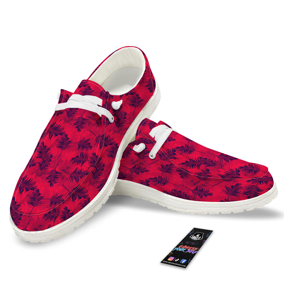 Palm Tree Red Print Pattern White Loafers-grizzshop