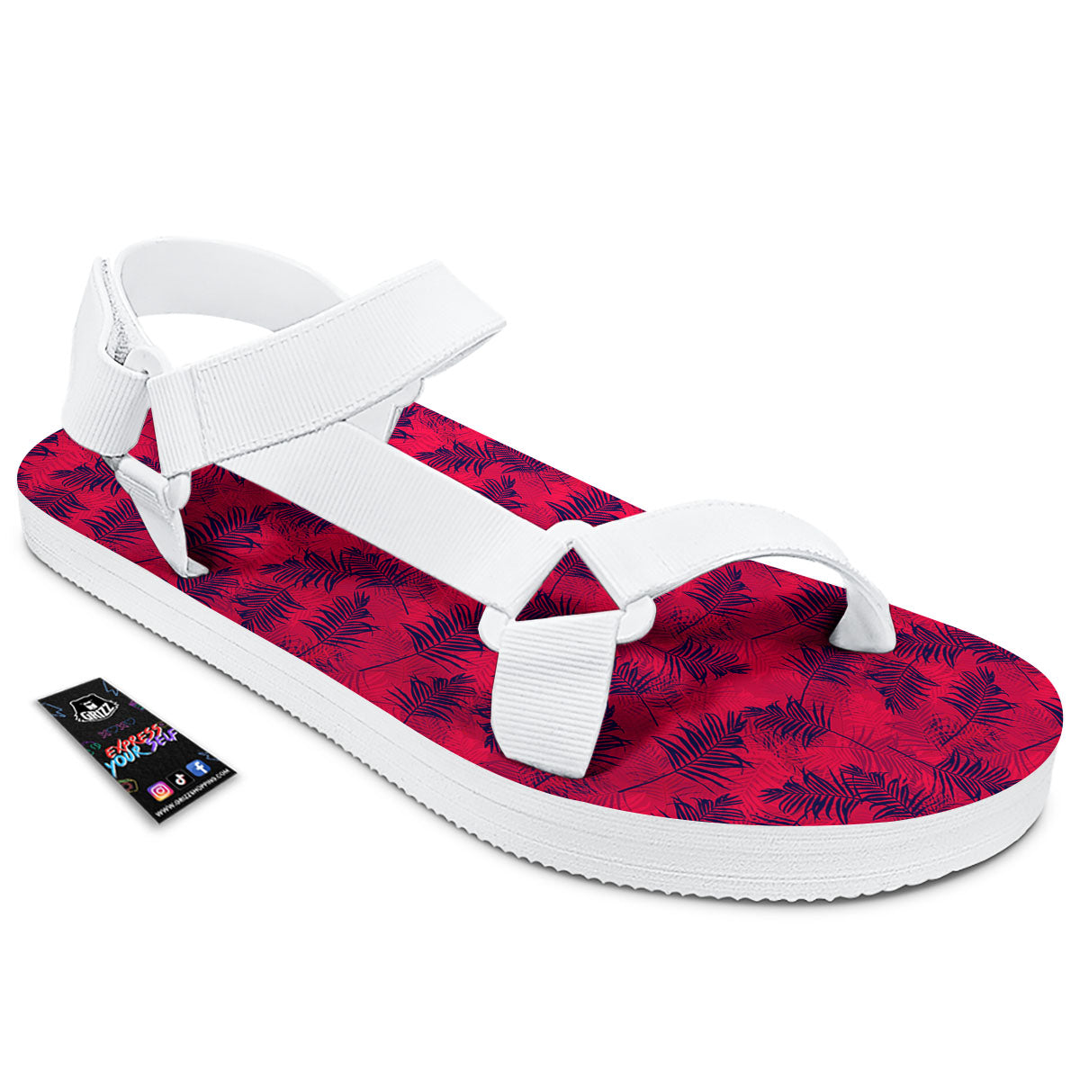 Palm Tree Red Print Pattern White Open Toe Sandals-grizzshop