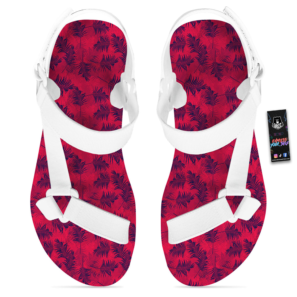 Palm Tree Red Print Pattern White Open Toe Sandals-grizzshop