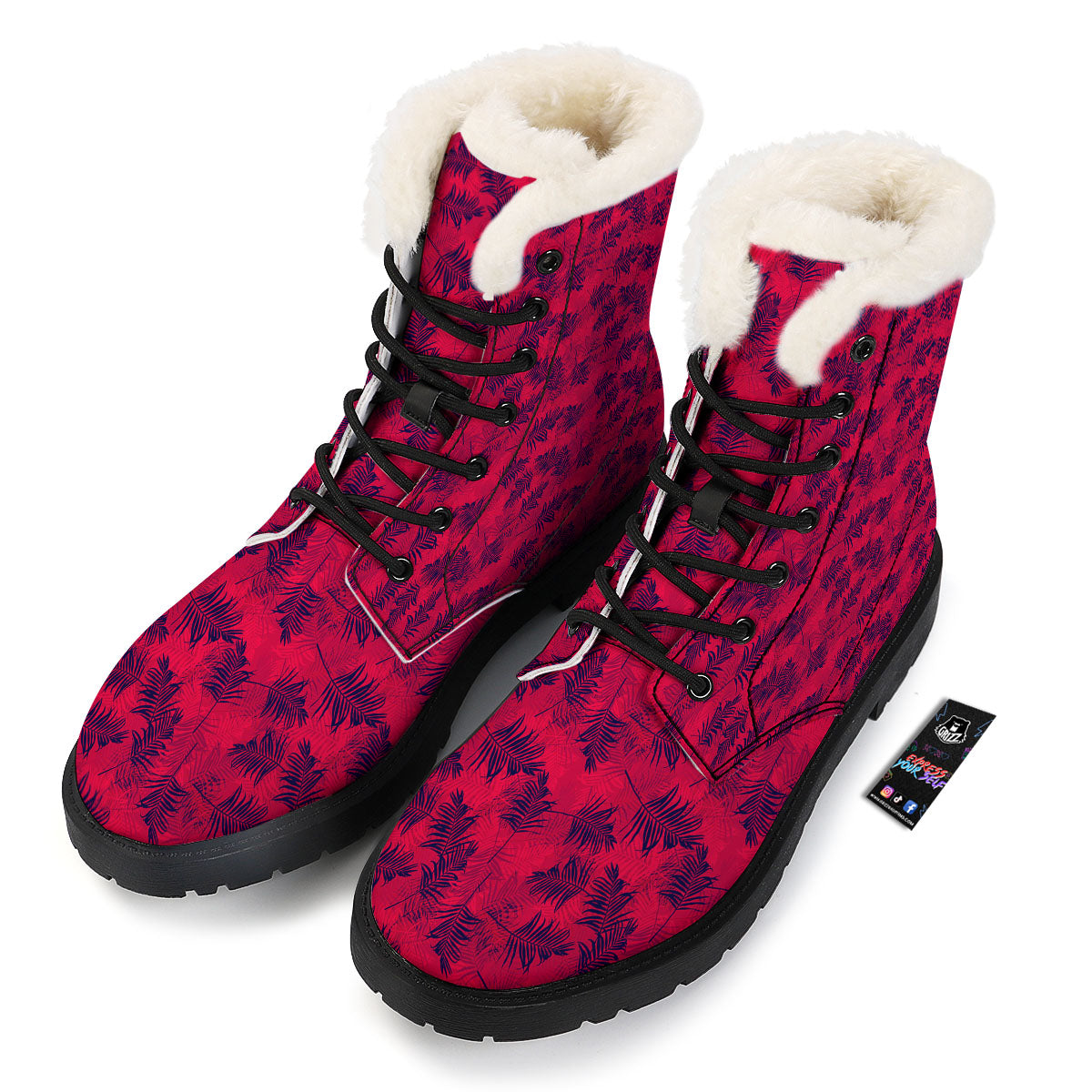 Palm Tree Red Print Pattern Winter Boots-grizzshop