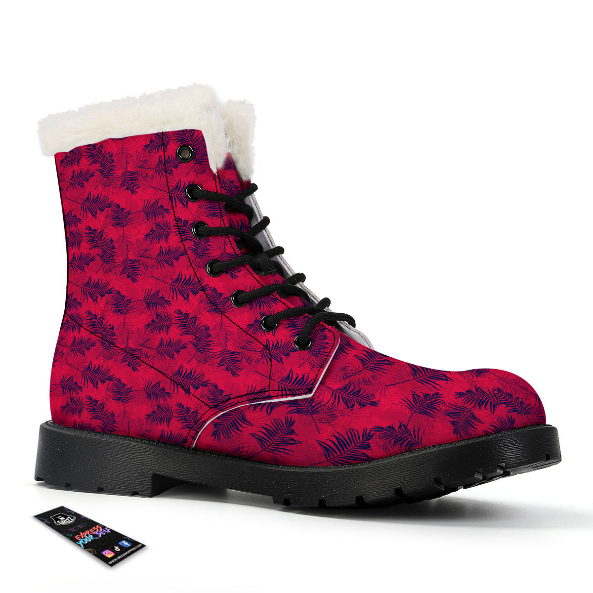 Palm Tree Red Print Pattern Winter Boots-grizzshop