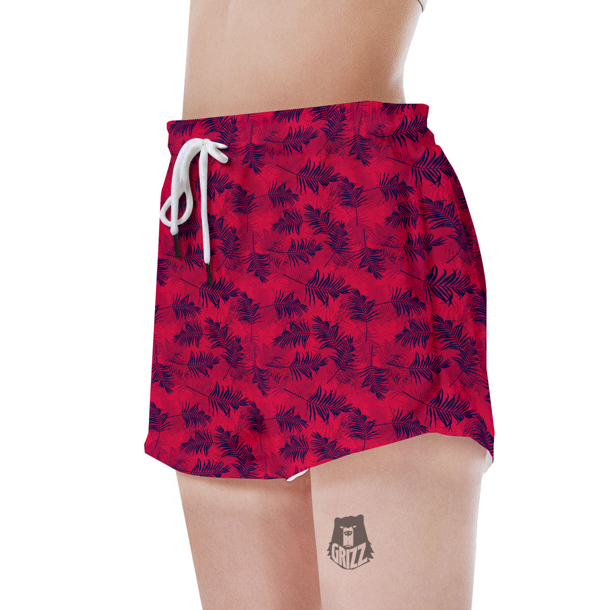 Palm Tree Red Print Pattern Women's Shorts-grizzshop