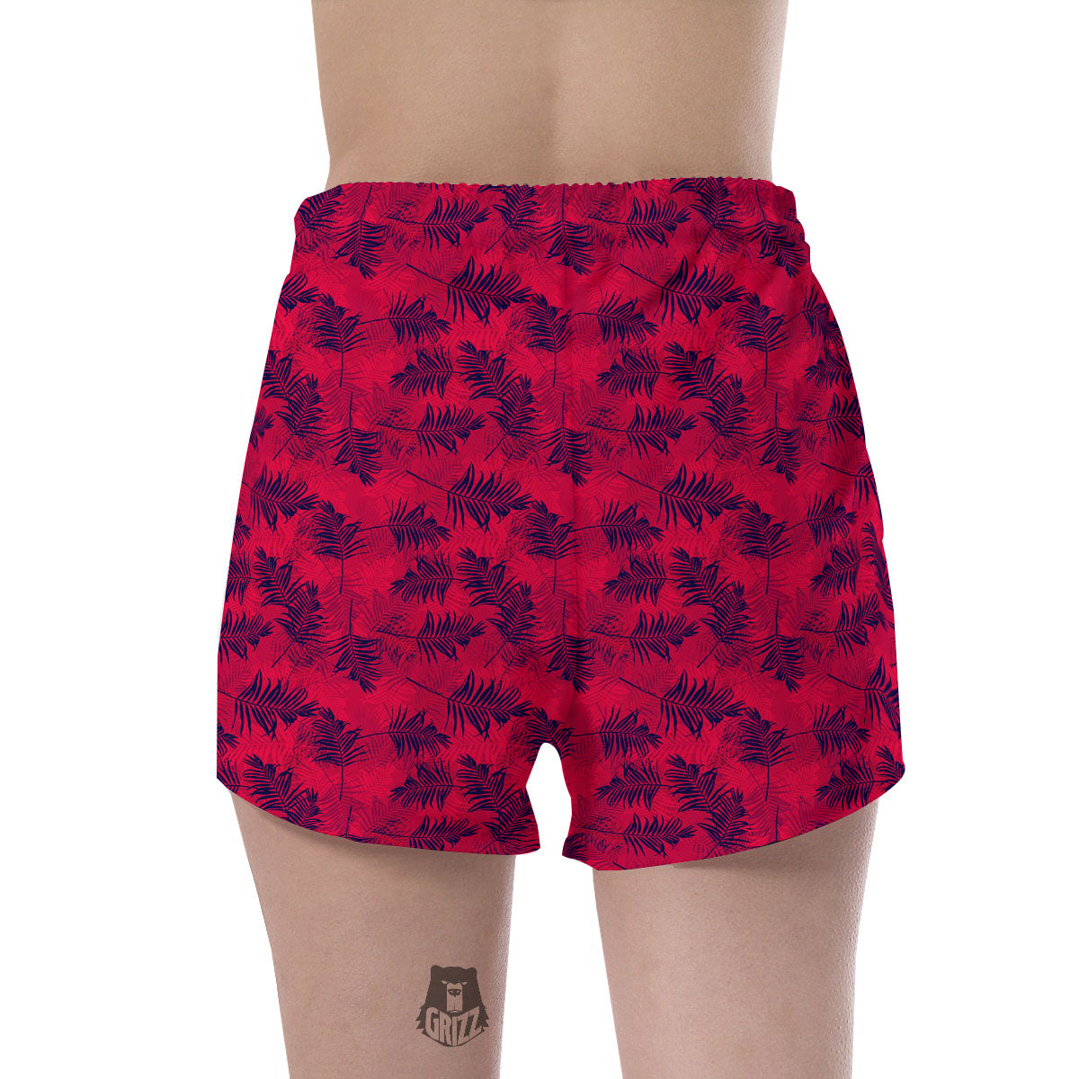 Palm Tree Red Print Pattern Women's Shorts-grizzshop