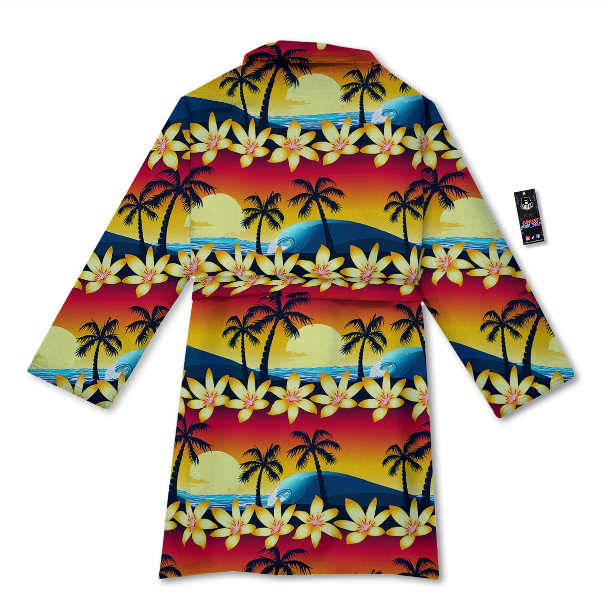 Palm Tree Sunset Hibiscus Print Pattern Bathrobe-grizzshop