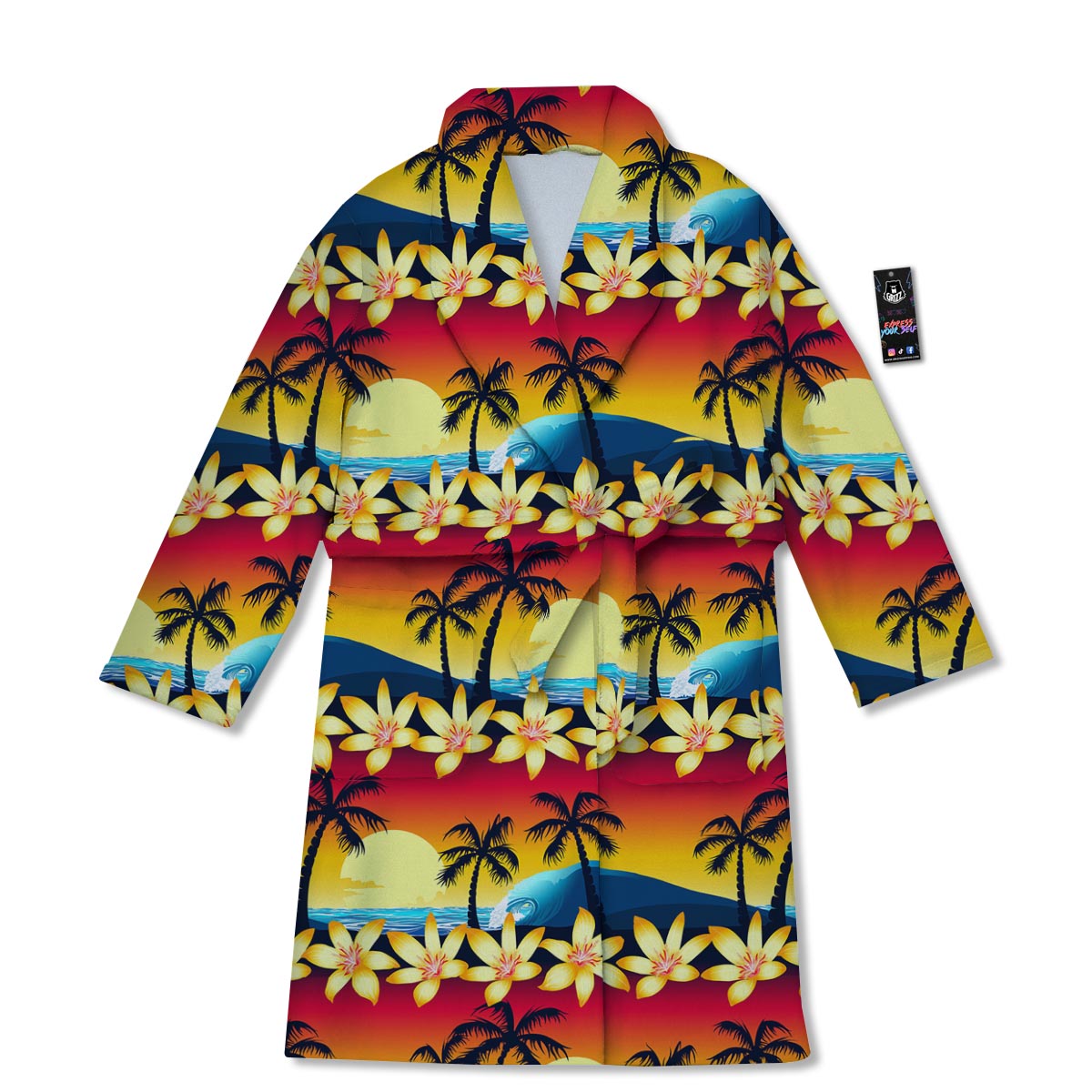 Palm Tree Sunset Hibiscus Print Pattern Bathrobe-grizzshop
