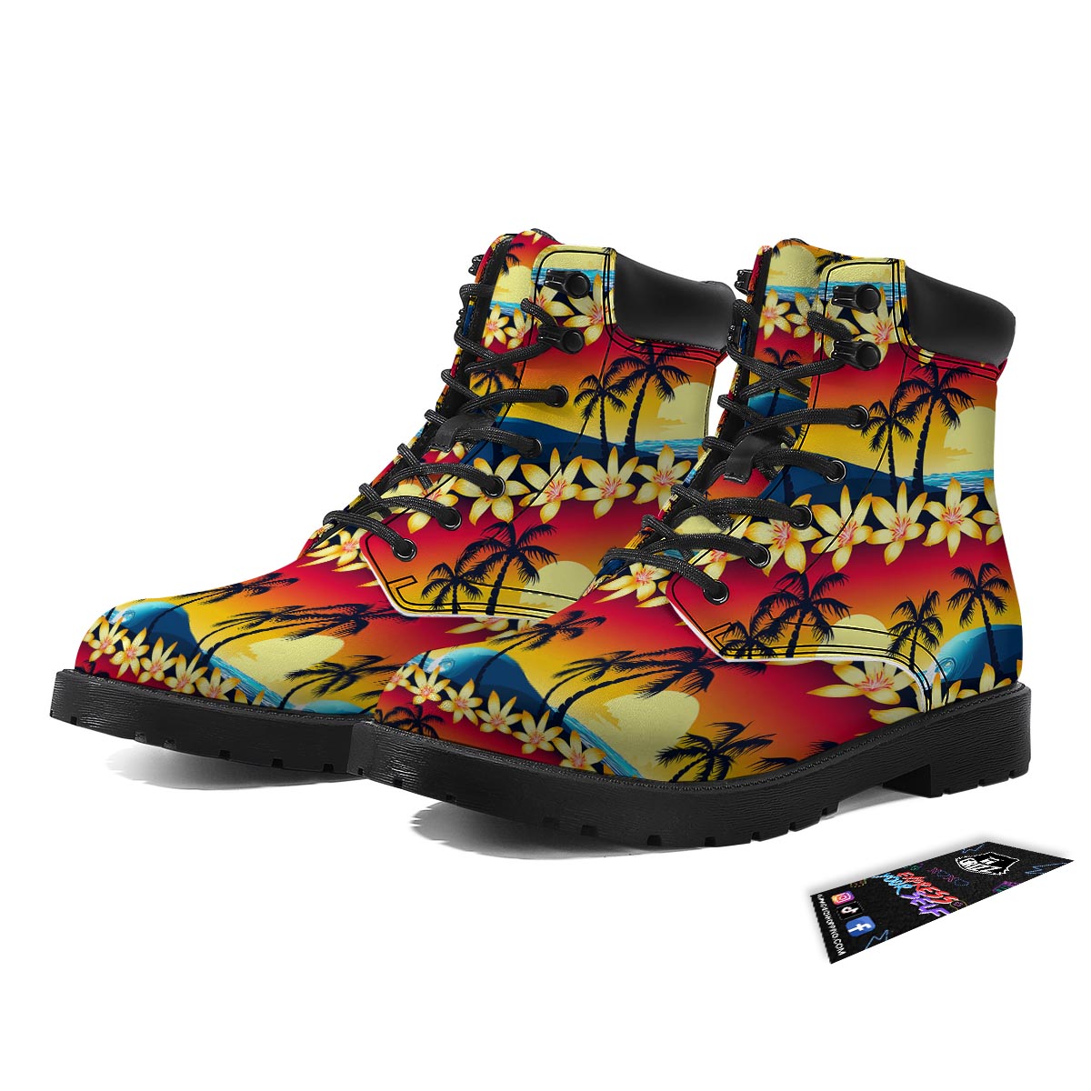 Palm Tree Sunset Hibiscus Print Pattern Boots-grizzshop