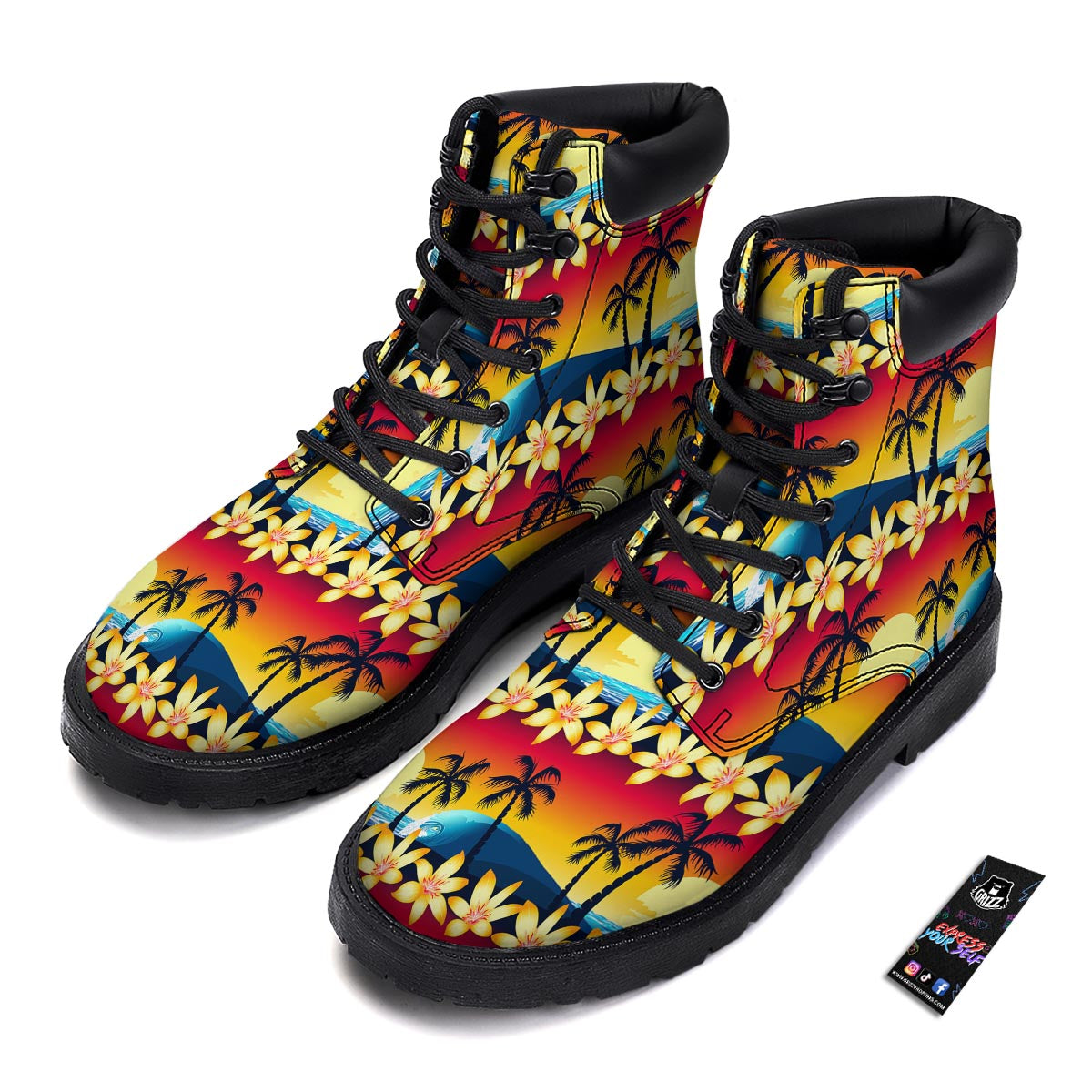 Palm Tree Sunset Hibiscus Print Pattern Boots-grizzshop