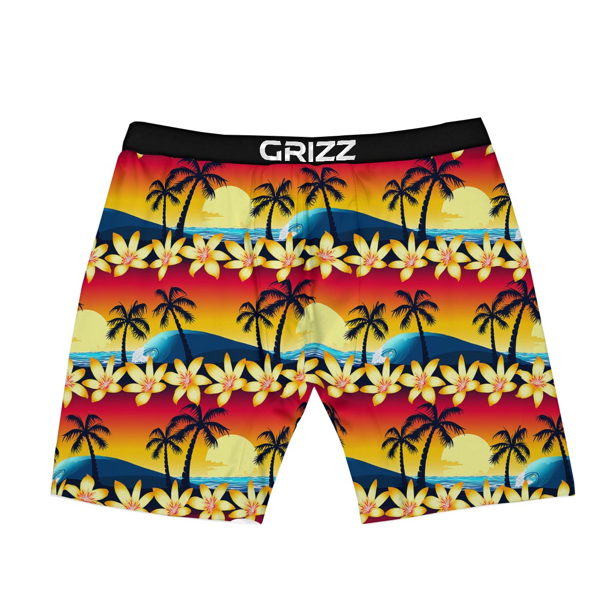 Palm Tree Sunset Hibiscus Print Pattern Boxer Briefs-grizzshop