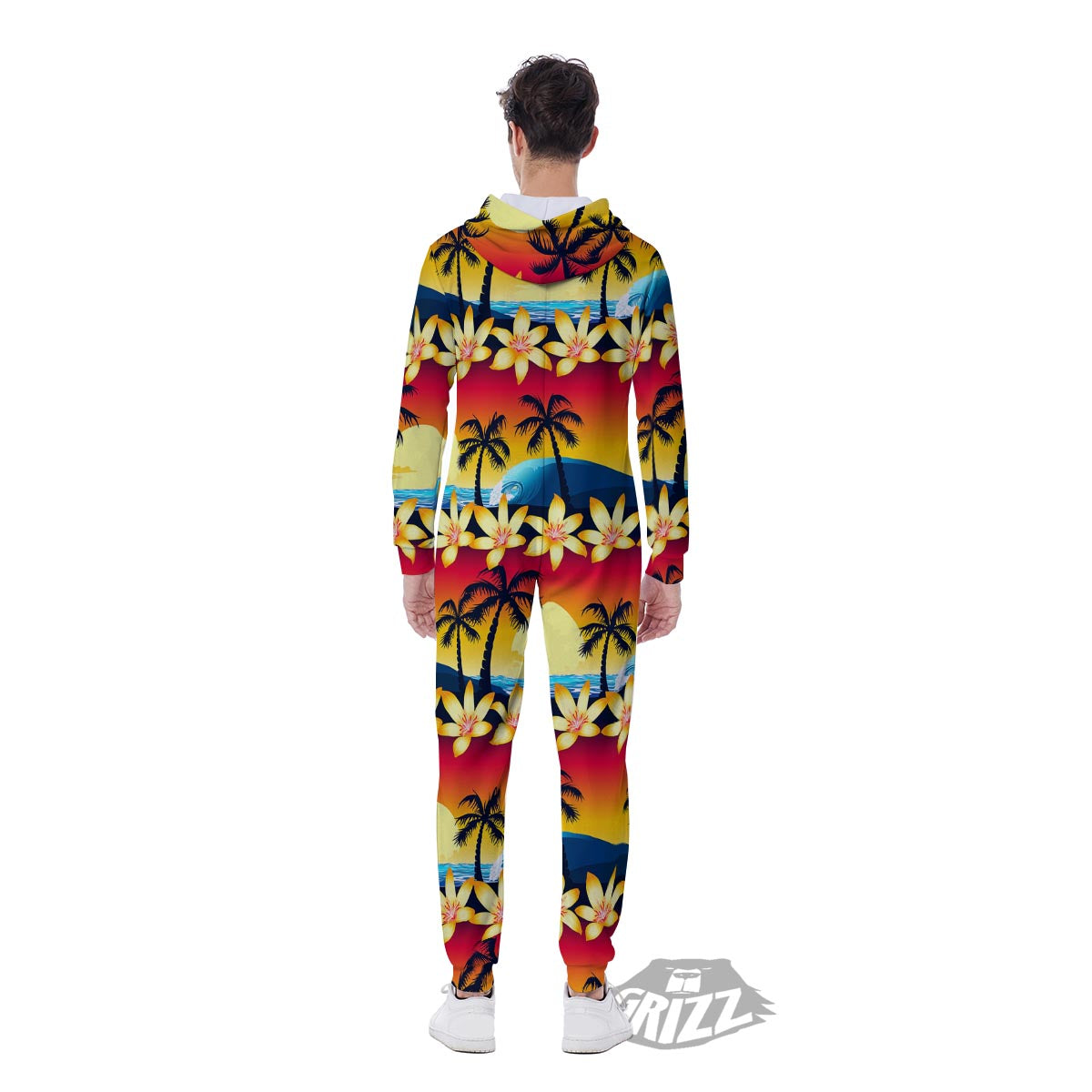 Palm Tree Sunset Hibiscus Print Pattern Men's Jumpsuit-grizzshop