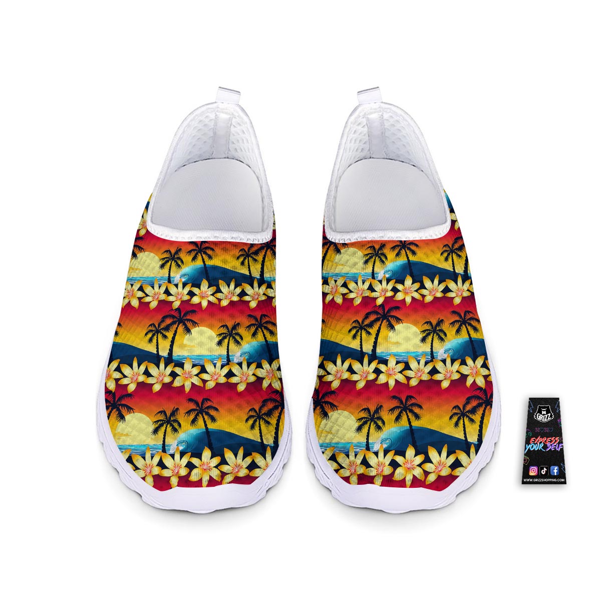 Palm Tree Sunset Hibiscus Print Pattern Nurse Shoes-grizzshop