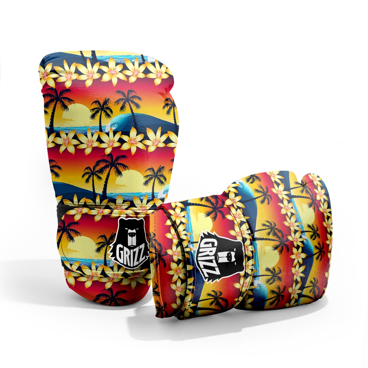 Palm Tree Sunset Hibiscus Print Pattern Pro Boxing Glove