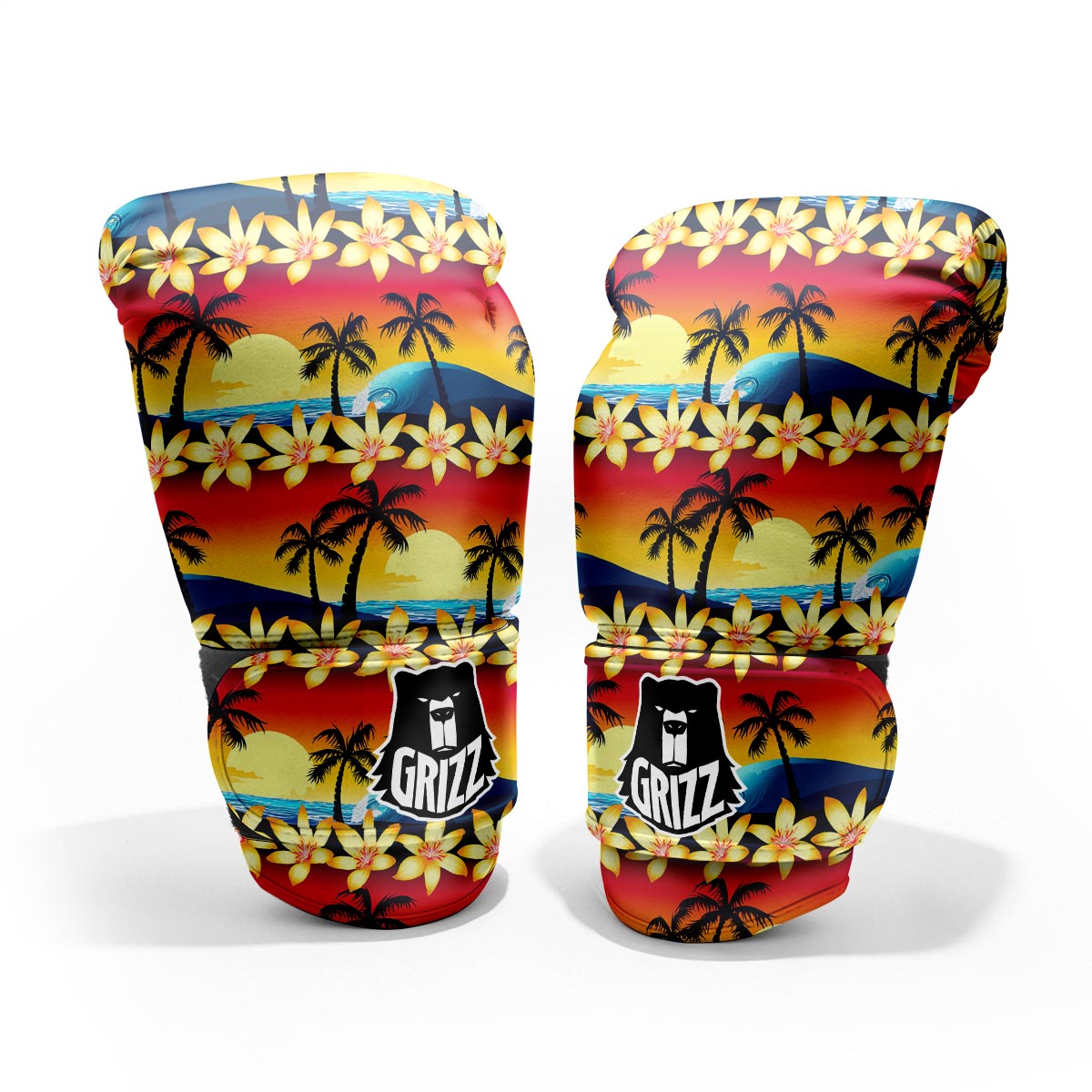 Palm Tree Sunset Hibiscus Print Pattern Pro Boxing Glove